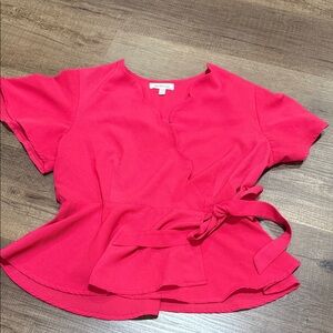 Monteau Pink Wrap peplum Top
